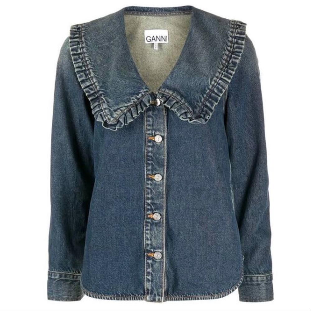 ISO GANNI Ruffle Denim Collar Shirt